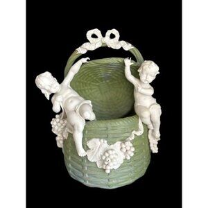 Porcelain Bucket with Angels 12" 10"